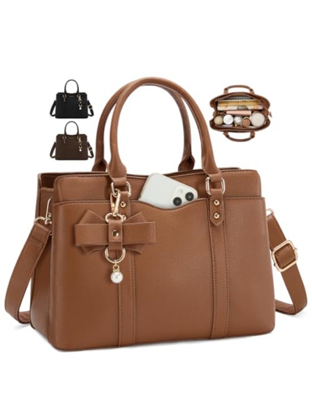 Women's Waterproof PU Leather Top-Handle Handbag Fits iPad 3 Ways to Wear